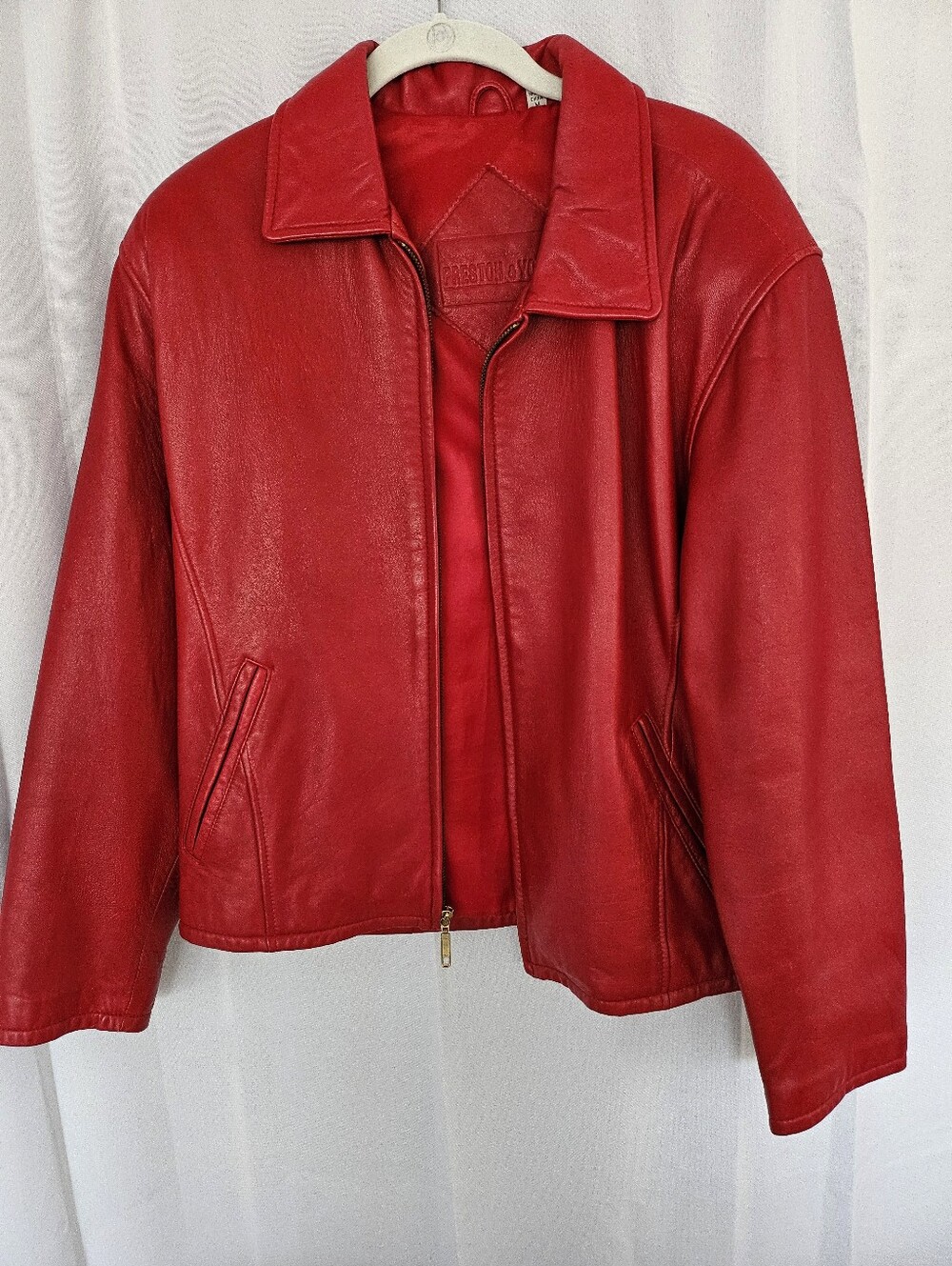 Preston York Red Genuine Lamb Skin Leather Zip Jacket Women’s Size M Blazer 90s